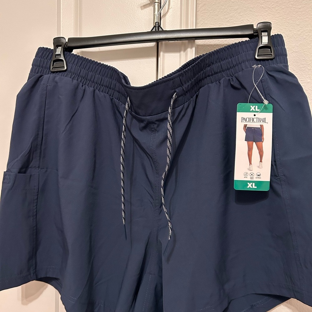 Navy Athletic Shorts with Elastic Waistband and Drawstring